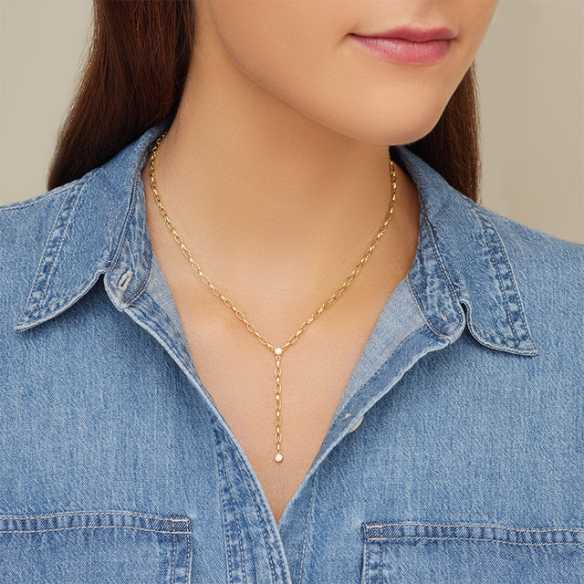 Small Edith Link Lariat with Diamond Detail