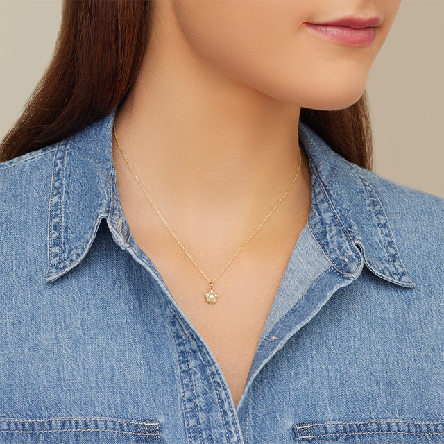 Large Pearl Flower Necklace with Diamond Center
