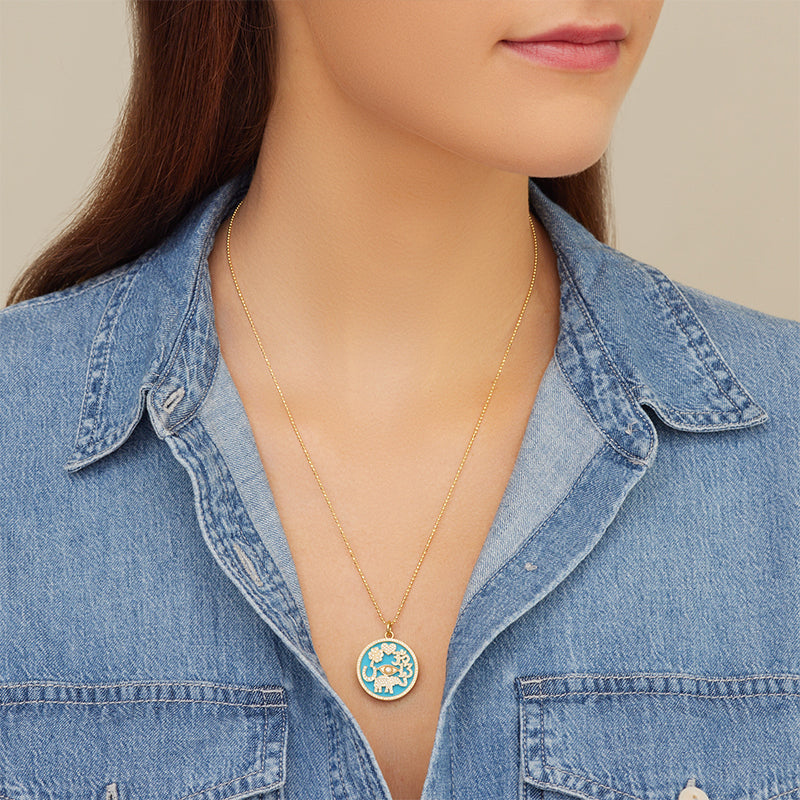 Turquoise Inlay and Diamond Pave Good Luck Necklace