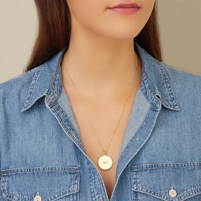 Circle Pendant with Diamonds and Diamond Evil Eye Detail