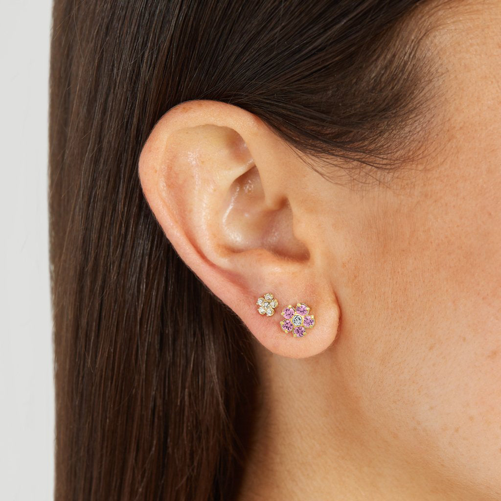 Large Pink Sapphire Flower Studs with Diamond Center