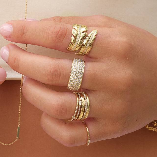 Wrap Leaf Ring with Diamonds - Size 6