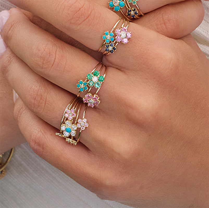 Turquoise Flower Ring with Diamond Center