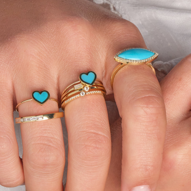 Extra Small Turquoise Inlay Heart Ring