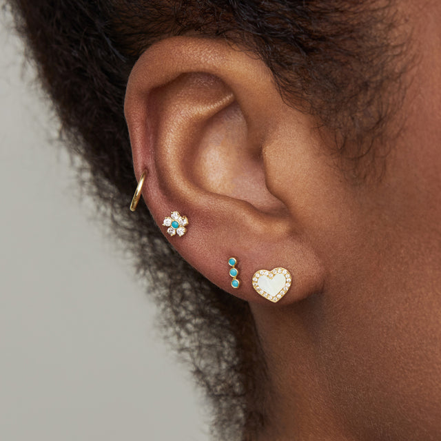 Mother of Pearl Inlay Heart Studs with Diamonds