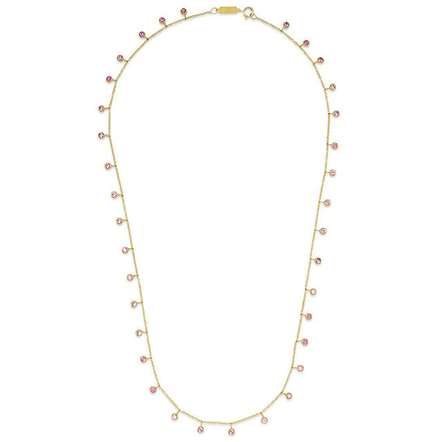 Mini Pink Sapphire Bezel Dangle By-The-Inch Necklace