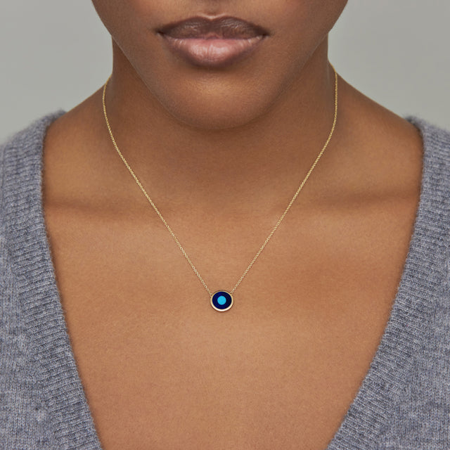 Mini Lapis Inlay Evil Eye Necklace