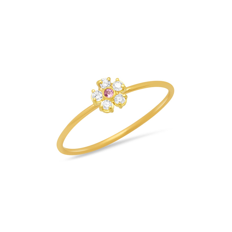Diamond Flower Ring with Pink Sapphire Center