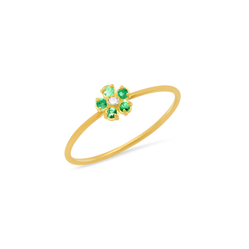 Emerald Flower Ring with Diamond Center