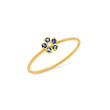 Blue Sapphire Flower Ring with Diamond Center