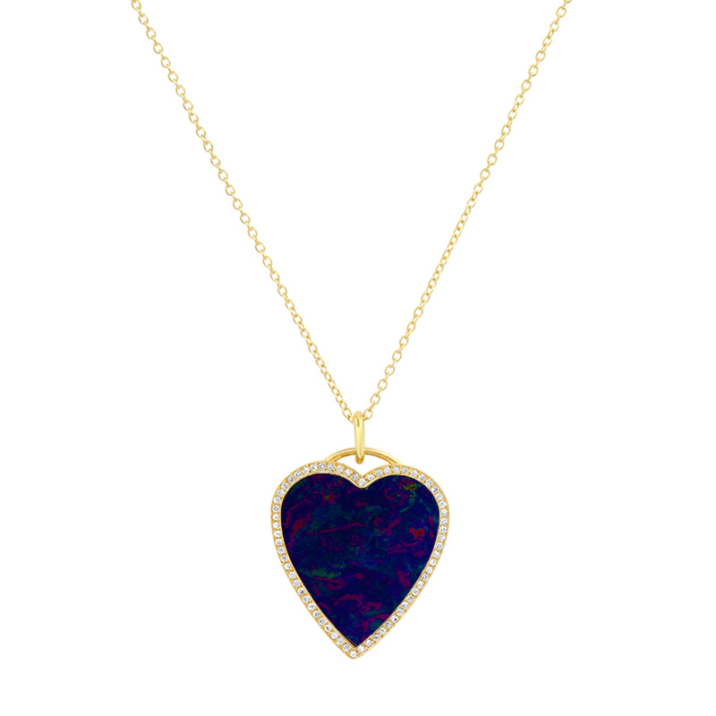 Blue Boulder Opal Inlay Heart Necklace with Diamonds