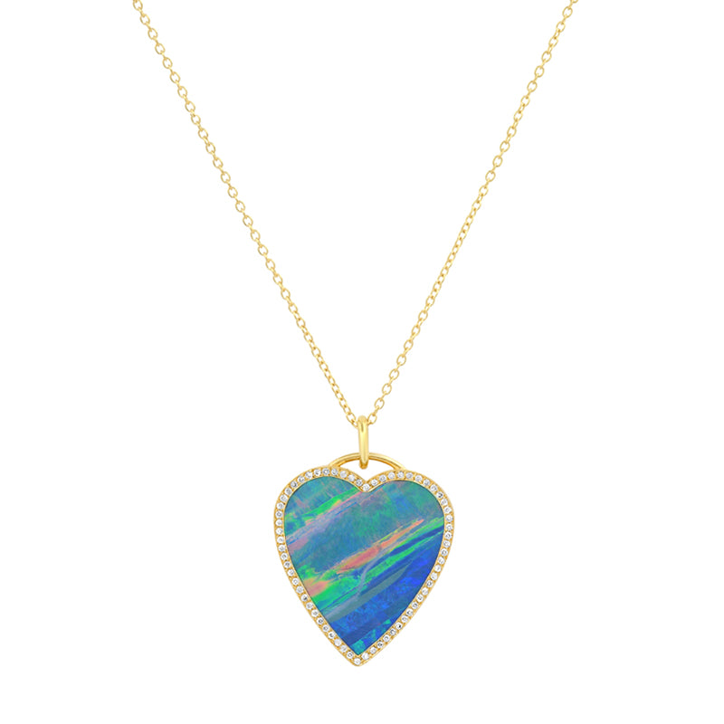 Red Boulder Opal Inlay Heart Necklace with Diamonds