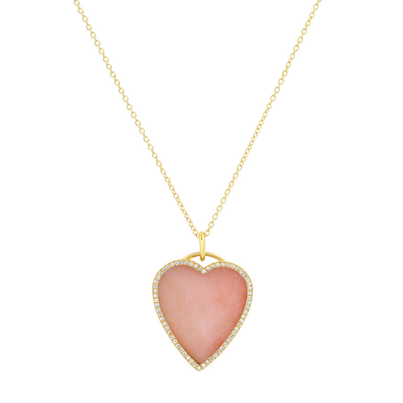 Pink Opal Inlay Heart Necklace with Diamonds