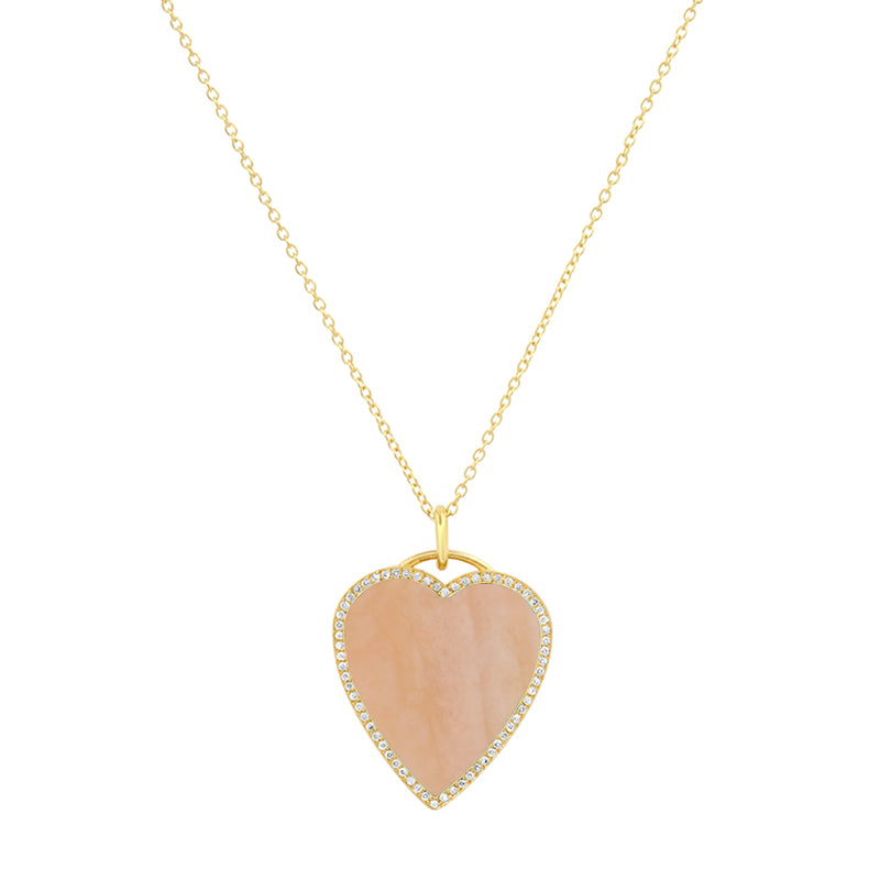 Pink Opal Inlay Heart Necklace with Diamonds