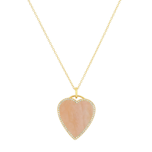 Pink Opal Inlay Heart Necklace with Diamonds