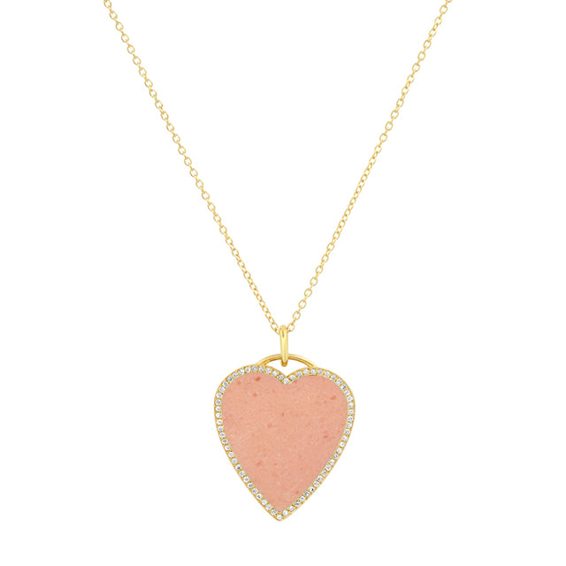 Pink Opal Inlay Heart Necklace with Diamonds