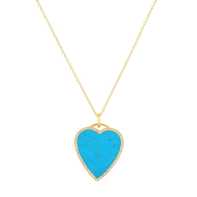 Turquoise Inlay Heart Necklace with Diamonds