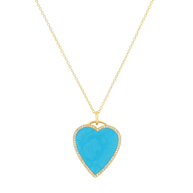 Turquoise Inlay Heart Necklace with Diamonds