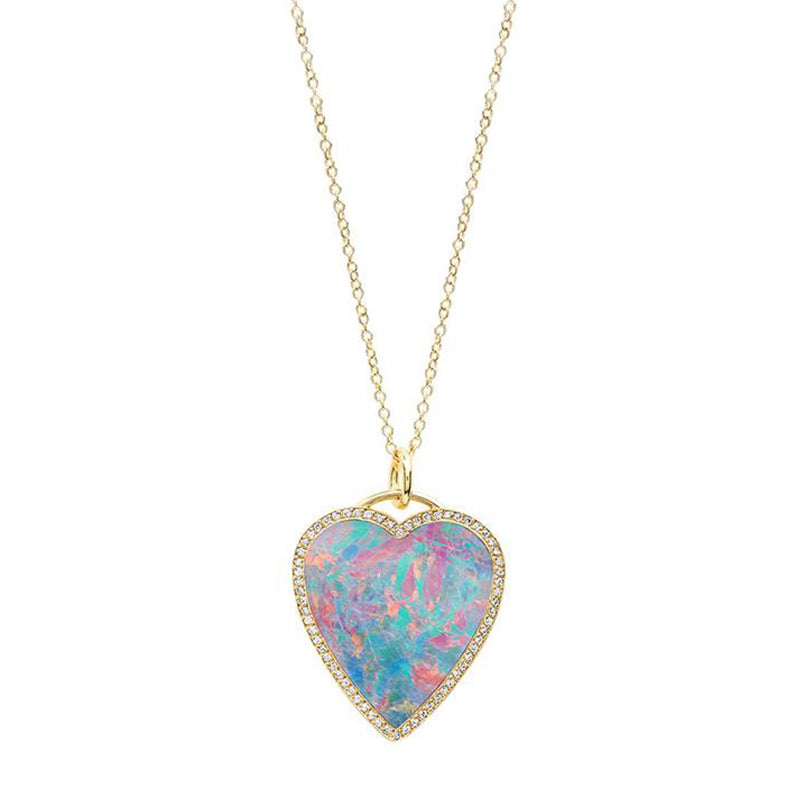 Red Boulder Opal Inlay Heart Necklace with Diamonds