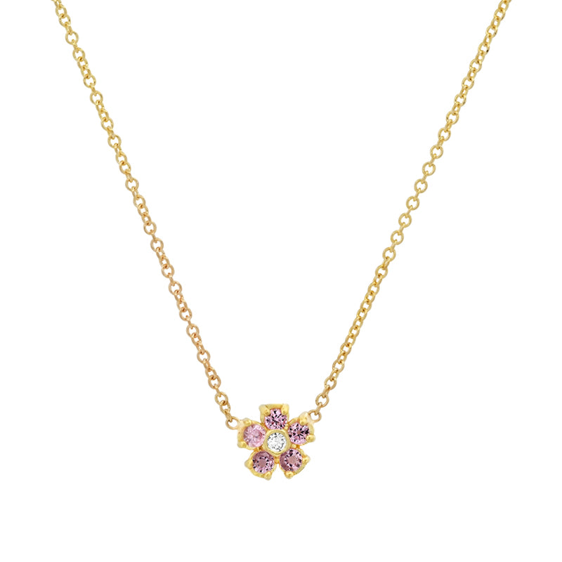 14 KT Yellow Gold Romantic Drops Pink Sapphire and Diamond Necklace