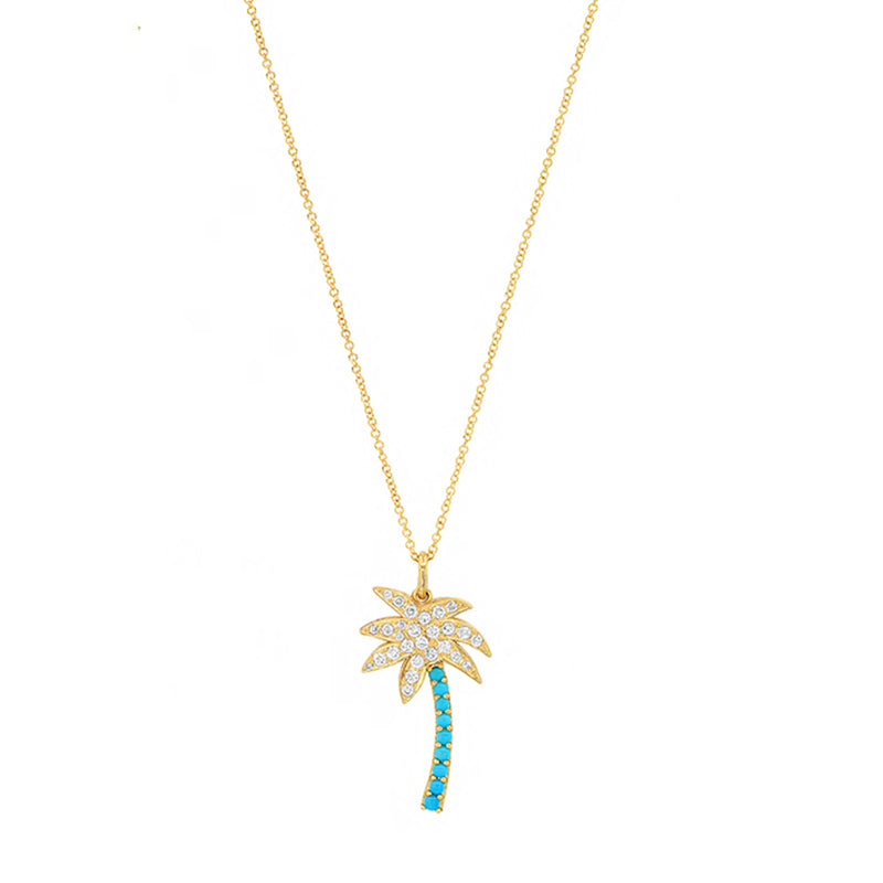 Diamond and Turquoise Palm Tree Necklace