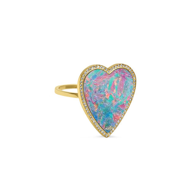 Red Boulder Opal Inlay Heart Ring with Diamonds