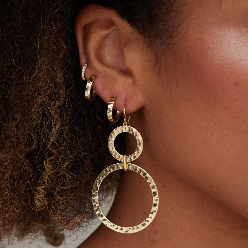 Graduated Hammered Open Circle Drop Earrings