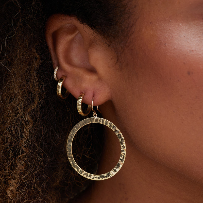 Hammered Large Open Circle Drop Earrings