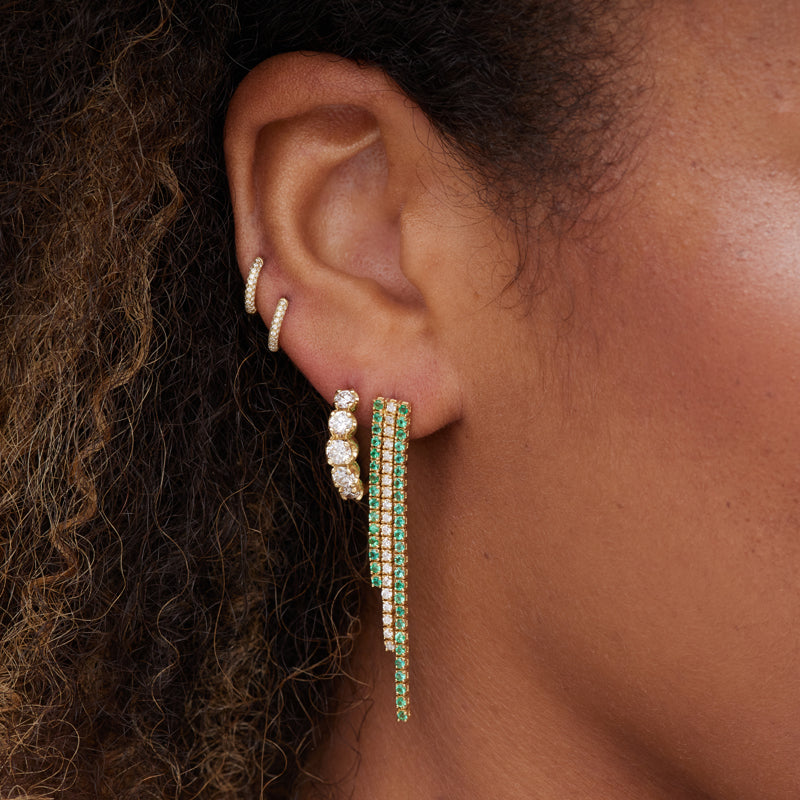 Cascading 4-Prong Emerald and Diamond Tennis Studs