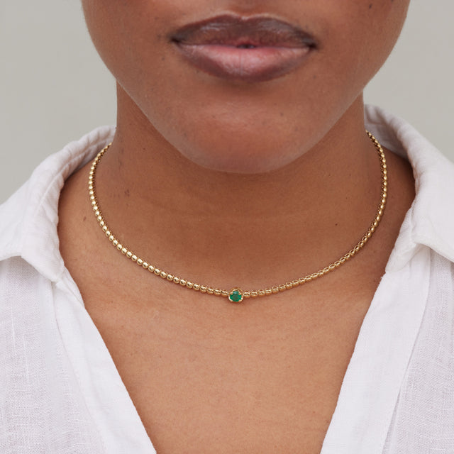 Bezel Tennis Necklace with Illusion Set Emerald Center