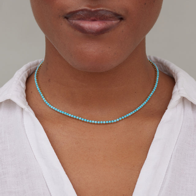 Large 4-Prong Turquoise Tennis Necklace