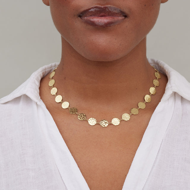 Mini Hammered Disc Link Necklace