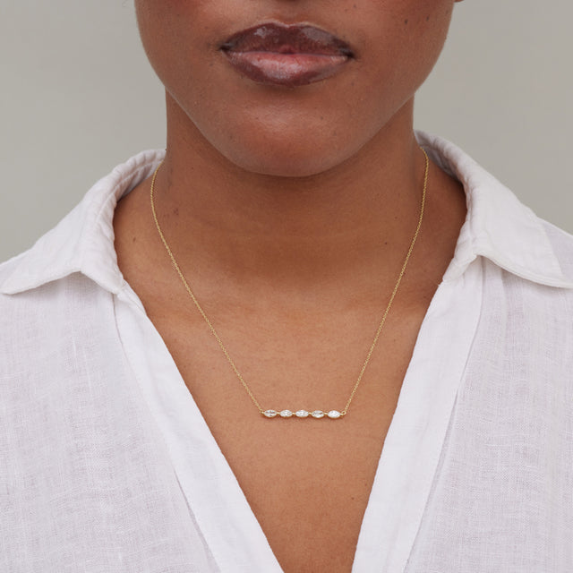 Small Marquise-Cut Diamond Bar Necklace