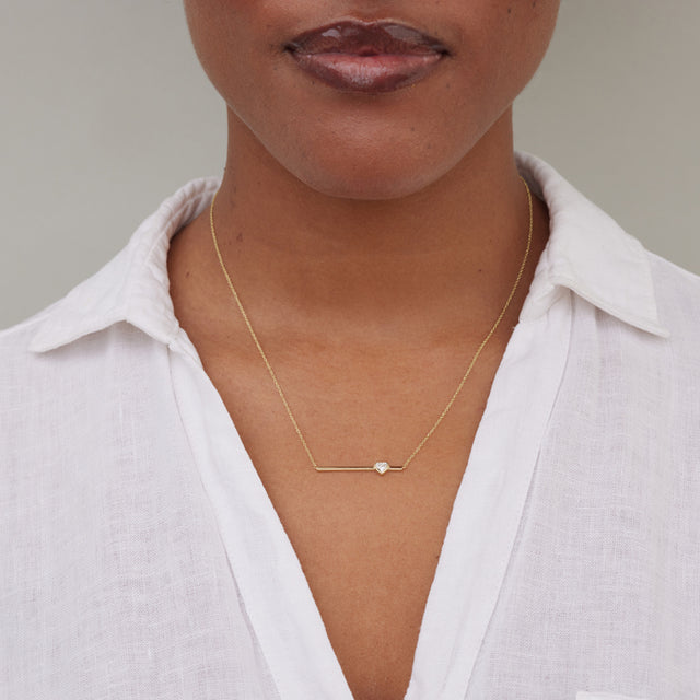 Stick Necklace With Heart-Cut Diamond Accent