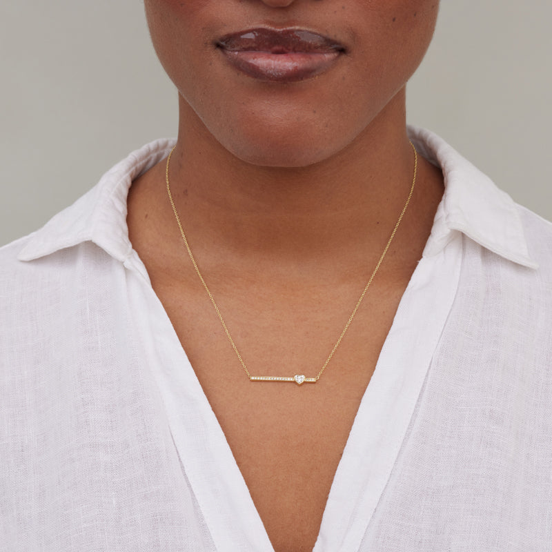 Diamond Stick Necklace With Heart-Cut Diamond Accent