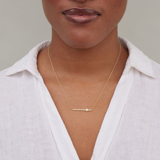 Diamond Stick Necklace With Heart-Cut Diamond Accent