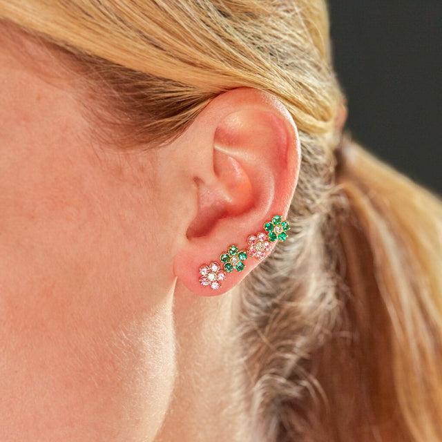 Large Pink Sapphire Flower Studs with Diamond Center