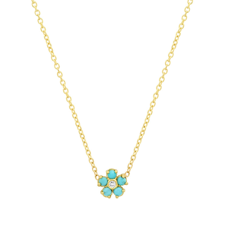 Turquoise Flower Necklace with Diamond Center
