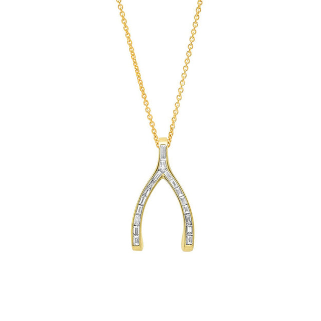 Channel Set Diamond Baguette Wishbone Necklace