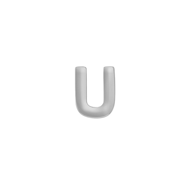 White Gold Mini Uppercase Letter Stud - U