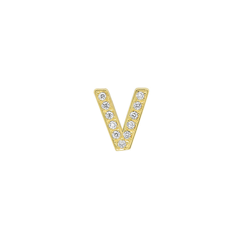 Diamond Mini Uppercase Letter Stud - V