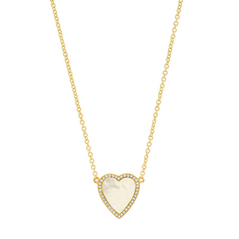 Mini Mother of Pearl Inlay Heart Necklace with Diamonds