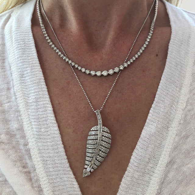 White Gold Diamond Anniversary Leaf Necklace