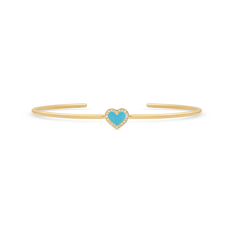 Turquoise Inlay Heart Cuff with Diamonds