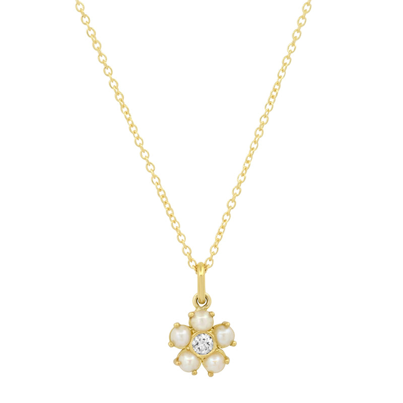 Gold Large Flower Pendant Necklace with Pearl