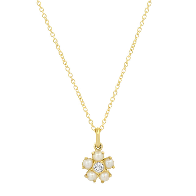 Large Pearl Flower Necklace with Diamond Center