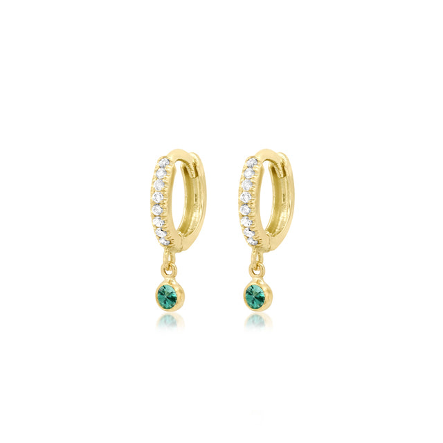 Diamond Huggies with Mini Emerald Bezel Drop