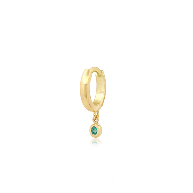 Diamond Huggies with Mini Emerald Bezel Drop