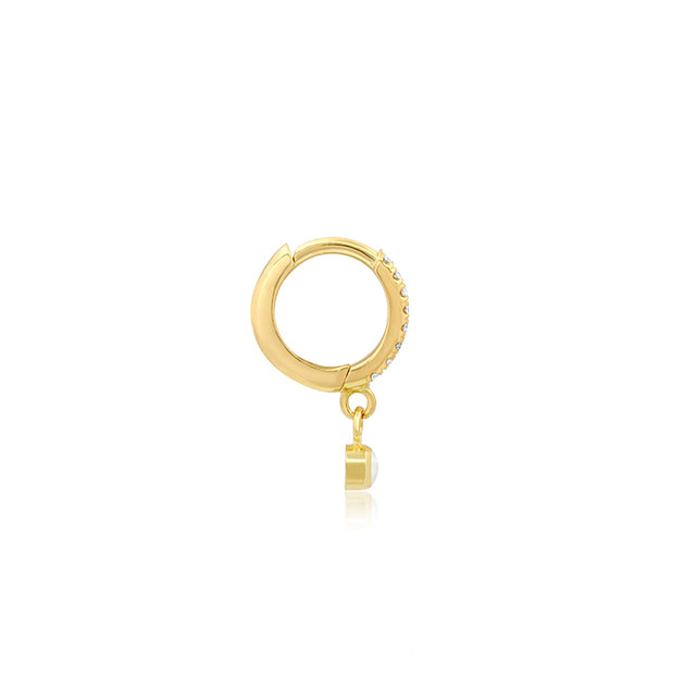 Diamond Huggies with Mini Pearl Bezel Drop