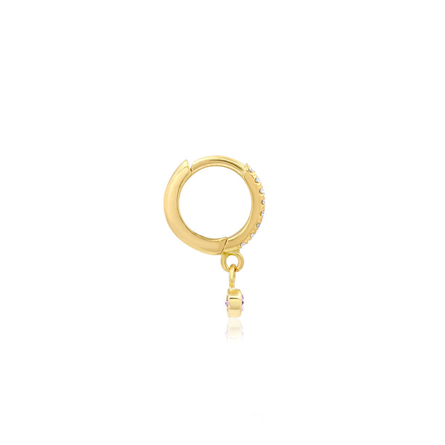 Diamond Huggies with Mini Pink Sapphire Bezel Drop